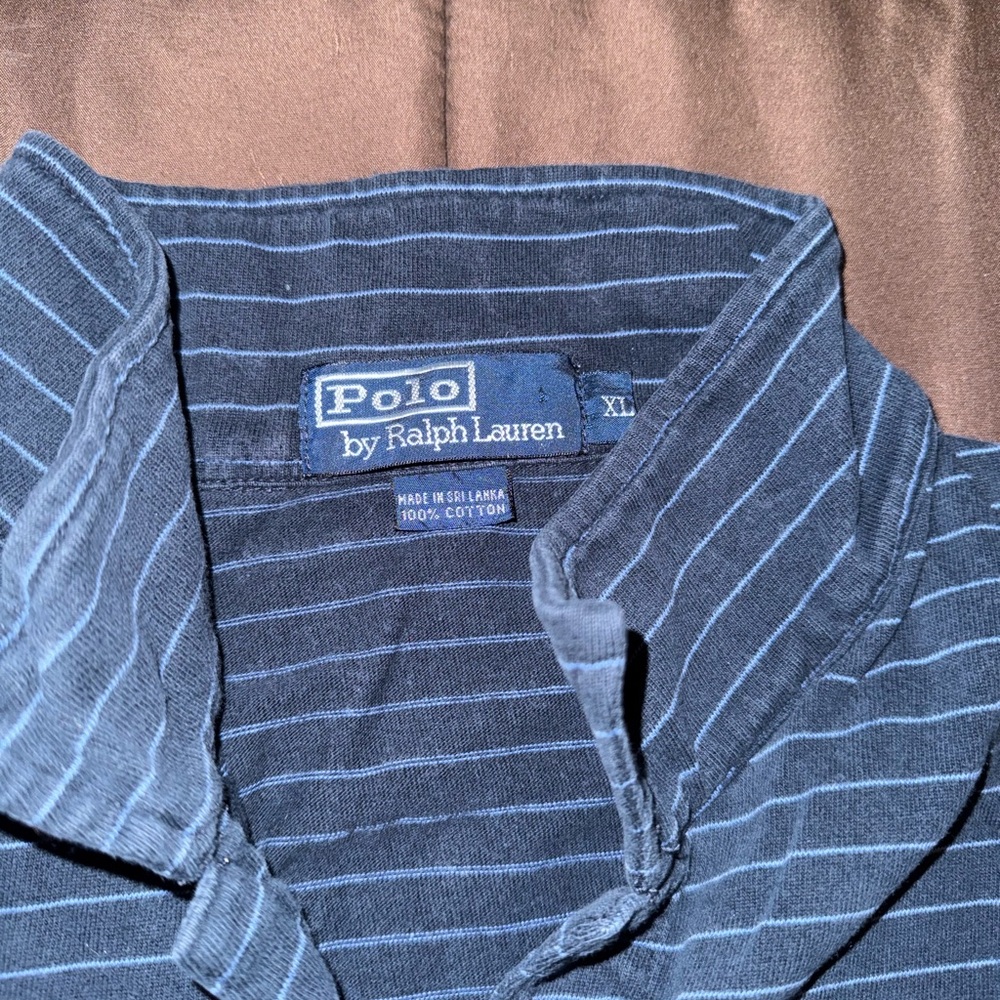 Polo by Ralph Lauren Men's Navy Pinstripe Long Sleeve XL Polo